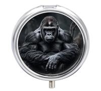 Gorilla - Pilulier rond à 3 compartiments avec miroir - Petit pilulier de voyage - Joli organisateur de vitamines - Portable - Pour sac à main