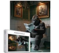 Gorilla Reading Journal - Puzzle de 1 000 pièces pour adultes - Puzzle d'art nordique mignon et amusant pour salle de bain - Jeux d'activités familiales - Puzzle coloré pour décoration d'intérieur -