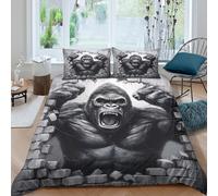 Gorilla Roaring Parure de Lit Microfibre Hypoallergique 3 pièces Imprimé en 3D Confortable Noir Blanc and Art Housse de Couette avec 2 Taies d'oreiller Super Douce for Enfant Super King（260x220cm）