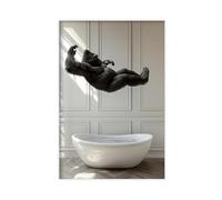 Gorilla sautant dans la baignoire, décoration murale amusante pour salle de bain, animaux prenant un bain, style vintage rétro gorille, Ai Art-1