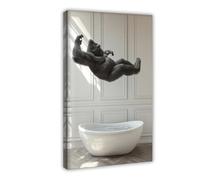 Gorilla sautant dans la baignoire, décoration murale amusante pour salle de bain, animaux prenant un bain, style vintage rétro gorille, Ai Art-1