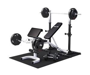 Gorilla Sports® Banc de Musculation avec kit d'haltères 100 kg et Tapis | Banc inclinable réglable avec pupitre à biceps, support de barre, 6 tapis, barre SZ et haltères courts