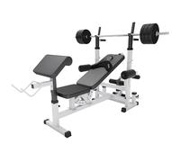 GORILLA SPORTS® Banc de Musculation avec Set Haltères 40/70/100 kg | Support de barres, butterfly, station dips, barre d'haltère 10 kg, disques 30/60/90 kg, pour utilisateurs jusqu'à 190 cm