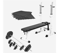 GORILLA SPORTS® Banc de Musculation Complet - Set Haltères 100kg, Support de Barres, Pliable, Réglable, Noir/Blanc - Ensemble de Poids, Multifonction, Entraînement, Corps, Exercice, Fitness, Domicile