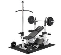 GORILLA SPORTS® Banc de musculation multifonction avec haltères 100 kg | Station réglable avec support de barres, tirage LAT, butterfly, pupitre à biceps et leg curl, charge max. 280 kg