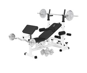 GORILLA SPORTS® Banc de Musculation Multifonction - Set d'Haltères 108kg, Réglable, Support de Barres, Poulie, Butterfly, Poids en Fonte/Chrome/Plastique - Banc d'Haltérophilie, Pliable, Entrainement