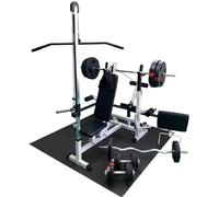 GORILLA SPORTS® Banc de Musculation Multifonction - Set Haltère 100kg, avec Support Barre, Tirage LAT, Butterfly, Tapis de Protection, Max 280kg - Banc d'Haltérophilie, Entraînement, Complet, Fitness
