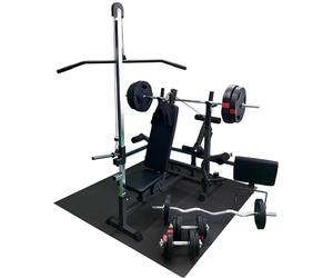 GORILLA SPORTS® Banc de Musculation Multifonction - Set Haltère 100kg, avec Support Barre, Tirage LAT, Butterfly, Tapis de Protection, Max 280kg - Banc d'Haltérophilie, Entraînement, Complet, Fitness