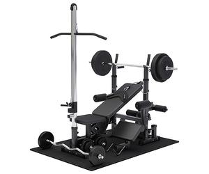 Gorilla Sports® Banc de Musculation Multifonction - Set Haltères 100kg, avec Support Barres, Tirage LAT, Butterfly, Réglable, Max 280kg - Banc d'Haltérophilie, Entraînement, Complet du Corps, Fitness