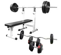 GORILLA SPORTS® Banc de musculation pliable avec set d’haltères 100 kg