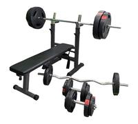 GORILLA SPORTS® Banc de musculation pliable avec set d’haltères 100 kg