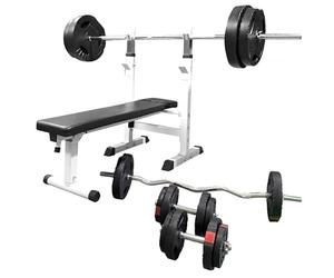 GORILLA SPORTS® Banc de musculation pliable avec set d’haltères 100 kg