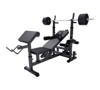 GORILLA SPORTS® Banc Musculation - Set Haltères 100kg, avec Support Barres d'Haltère, Butterfly - Banc d'Haltérophilie, Multifonction, Station, Gym (40kg Noir)