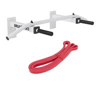 GORILLA SPORTS® Barre de Traction Murale Multi-Grip, Charge Max 350 kg | 3 prises antidérapantes, bande de résistance incluse, montage mural avec kit, pour dos, bras et abdos, noir/blanc