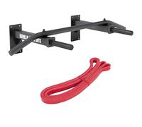 GORILLA SPORTS® Barre de Traction Murale Multi-Grip, Charge Max 350 kg | 3 prises antidérapantes, bande de résistance incluse, montage mural avec kit, pour dos, bras et abdos, noir/blanc