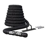 Gorilla Sports® Battle Rope - Longueur 9/12/15 m, Diamètre 38mm/50mm, avec Fixation Mural, en Nylon, Noir - Corde de Bataille, de Combat, Ondulatoire pour Entraînement, Sport, Fitness et Musculation