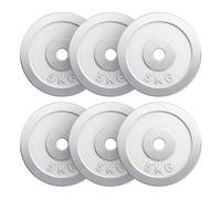 GORILLA SPORTS® Disque Haltere - Jeu de 6 x 5 kg, Fonte, 30/31mm, Chromé - Disque Musculation, Poids Fonte Musculation, Poids Haltere