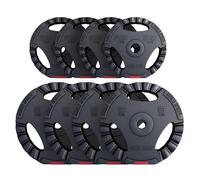 GORILLA SPORTS® Disques de poids 1,25-15 kg ou sets 17,5-30 kg, 30/31 mm | Avec poignées, ciment haute densité et revêtement plastique silencieux; disques d’haltères, musculation, haltérophilie