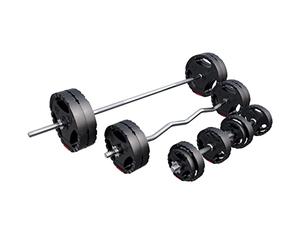 Gorilla Sports Ensemble d'haltères 100 kg, Barre d'haltère, Barre EZ Curl, 16 disques de Poids, revêtement Plastique, Colliers Spinlock, moleté - Haltères d'entraînement Musculaire