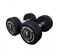 Gorilla Sports® Haltères rondes en caoutchouc à barre courte - En lot/individuels - Poignées ergonomiques en chrome - 16 variantes de poids (2-50 kg), C : 15 kg (2 x 7,5 kg).