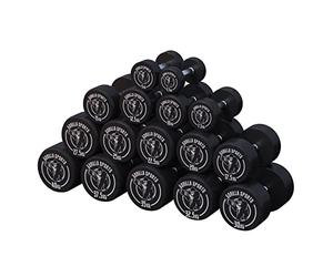 Gorilla Sports® Haltères rondes en caoutchouc à barre courte - En lot/individuels - Poignées ergonomiques en chrome - 16 variantes de poids (2-50 kg), 7,5 kg.
