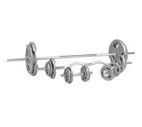 GORILLA SPORTS® Kit d’haltères 108 kg avec barre longue et barre Curl | Ensemble complet de musculation avec haltère long, barre Curl et disques à poignées