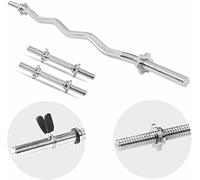 GORILLA SPORTS® Kit de barres 30 mm, barre curl 120 cm et 2 haltères 35 cm | Acier chromé avec prises moletées et 6 fermetures à ressort ou étoile, disponible en argent ou noir