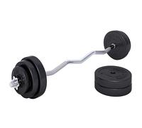 GORILLA SPORTS® Set Barre d'Haltères - 35kg, Barre Curl SZ 120cm, Ø30 mm, Chromé, avec 2 Fermetures Étoile, 8 Disques de Poids en Plastique - Ensemble d'Haltères, Kit Haltère Musculation, Fitness, Gym