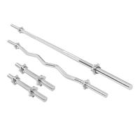 GORILLA SPORTS® Lot Barres - Longue 170cm, Curl 120cm, 2 Courtes 35cm, Diamètre 30mm, avec Bagues Serrage - Musculation, Fitness, Gym