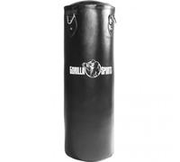 GORILLA SPORTS® Sac de Frappe - Rempli, avec Chaîne, 4 Mousquetons, Cuir, Acier, 27/37kg, 90cm/120cm, Ø 33cm, Noir - Articles d'Entraînement pour Boxe, Boxe Thai, Muay Thai, Sac Judo, Boxing Bag