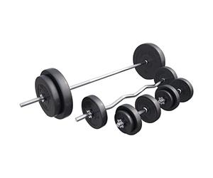 GORILLA SPORTS® Set de Barres d'Haltère - avec Disques de Poids 100kg, Ø 30mm, Fermoirs en Forme d'Étoile, Curl SZ 120cm, 2 Haltères Courts - Barre Longue, Gym, Fitness, Musculation, Haltérophilie