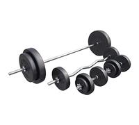 GORILLA SPORTS® Set de Barres d'Haltère - avec Disques de Poids 100kg, Ø 30mm, Fermoirs en Forme d'Étoile, Curl SZ 120cm, 2 Haltères Courts - Barre Longue, Gym, Fitness, Musculation, Haltérophilie