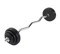 Gorilla Sports Set d'haltères Barre Curl + disques en Fonte revêtement Caoutchouc 35 Kg