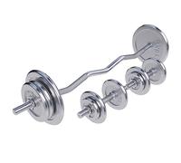 GORILLA SPORTS® Set d'haltères chromés 68 kg avec barre Curl SZ | Kit réglable avec 2 barres courtes, 14 disques de 1,25 à 10 kg et 6 vis de serrage pour musculation et culturisme
