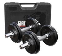 GORILLA SPORTS® Set d'Haltères Courts - 20 kg, avec Valise, Réglable, 2 Barres, 8 Disques, Ø 30/31mm, Fermetures en Étoile, en Fonte, Noir - Kit, Ensemble de Disques, Poids, Musculation, Fitness