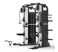 GORILLA SPORTS® Smith Machine - avec Poids Intégrés 2x60 kg, Câbles, Barre Lat, Barre d’Haltérophilie 204 cm et Accessoires, jusqu’à 200 kg - Appareil de Musculation, Power Station, Station de Muscula
