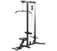 GORILLA SPORTS® Station Tirage Musculation, Poulie Haute/Basse, Réglable | Siège réglable, barre de traction et barre droite incluses, fonction rameur par câble de rallonge, 120 x 56 x 195 cm