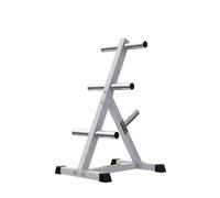 GORILLA SPORTS® Support pour disques olympiques Ø 50 mm, 7 barres, 350 kg | Rack de rangement en acier noir/blanc avec pieds protecteurs pour disques 50/51 mm, stockage d’haltères, musculation et gym