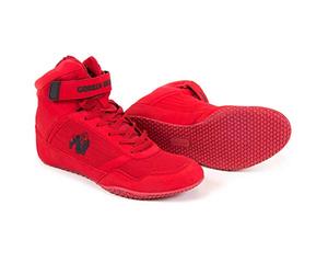 Gorilla Wear - Hauts Noirs et Blancs - Chaussures de Bodybuilding et de Fitness avec Logo léger et Confortable - Parfait pour la Gym, Le Sport, la Musculation - Polyester PU, Rouge et Noir., 36 EU