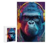 Gorilla with Headphones Art Print Puzzle 1000 Pièces Educa Jouet en Bois Cadeau Unique Décoration Intérieure Jeu Éducatif Challenge Toy Adultes Et Enfants À Partir De 14 Ans 300 PCS