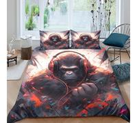 Gorilla with Headphones Linge de Lit Microfibre résistante 3 Pièces 3D Effet Léger Digital Art Housse de Couette avec Taie d'oreiller Facile d'entretien for Chambre Adulte Single（135x200cm）