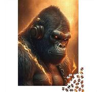 Gorilla with Headphones Puzzle for Adults & Kids Gorilla with Headphones and Chains 1000Pc Educational Games for Wall Decor 52x38cm 1000pcs
