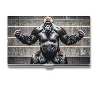 Gorillas in Fitness Gym Porte-cartes de visite pour homme et femme, étui professionnel avec fermeture à boucle, étui en métal compact et portable pour employés de bureau, style, taille unique