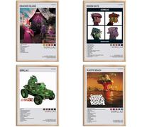Gorillaz Couvertures d'Albums Musicaux Impressions HD sur Toile Art Mural Lot de 4 pour Salon Chambre Salle de Classe Musicale Affiches Filles Décoration Murale 20,3 x 30,5 cm Sans Cadre