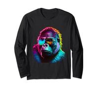 Gorille colorée Portant des Lunettes Graphique Manche Longue