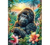 Gorille dans Le Jardin Fleuri 1000 Pieces Casse-tête Personne Âgée en Carton Épais Haute Densité Animal Conte de fées Fantastique Facile Débutant Thérapie Occupationnelle Anti-Stress Petit Prix