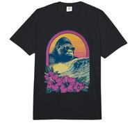 Gorille Florale rétro avec Fleurs d'hibiscus Coucher de Soleil d'été des années 90 Comfort Colors Adult Heavyweight T-Shirt