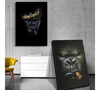 Gorille Fumer Cigare Animal Peinture Impression sur Toile Art Postes et Impressions Mur Art Photo pour Salon Peintures 70x90cm/28x35inx2pcs Sans Cadre