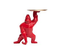 Gorille King Kong Statue avec Plateau en Acier Inoxydable, Décoration De Table et De La Maison, Multifonction, Rangement De Bureau, Rouge