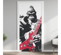Gorille Manga Stickers pour 3D Imperméable Auto-Adhésif, Guitare Rétro PVC Poster de Porte, Musique Rock Stickers de Porte Papier Peint 95x205 cm